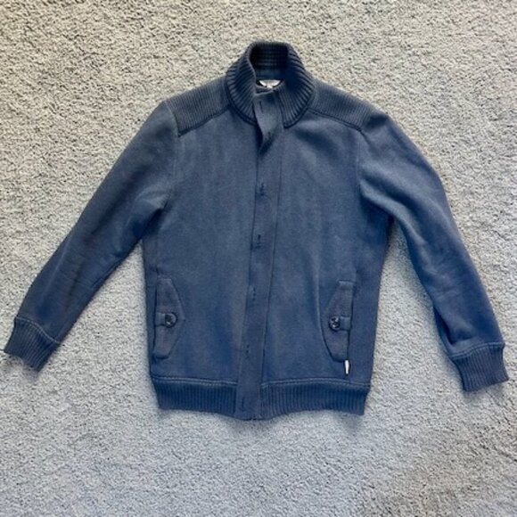 Ted Baker Blue Cardigan Button / Full Zip Up Fleece Lined Sweater Jacket - Sz. L - Picture 1 of 16